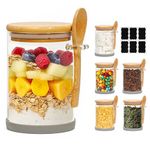 ComSaf 19oz Glass Jars with Bamboo Lids & Spoons Set of 6, Overnight Oats Containers with Lids, Sugar Coffee Containers Salt Spice Jars, Glass Jar with Spoon for Loose Tea, Candy, Brown Sugar, Nuts