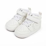 Clowora Unsex Baby Shoes Boys Girls Infant Sneakers Non-Slip Soft Rubber Sole Toddler Crib First Walker Lightweight Shoes (A032/White_High_top, Infant, 12 Months, Age Range, US Footwear Size System, 18 Months, Medium)