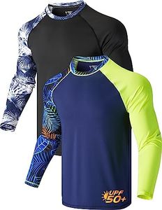 Liberty Pro 2-Pack Men's UV Long Sleeve Swim Shirts Loose Fit Rash Guards (Contrast Sleeves Navy/Black, Large)