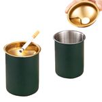 2 PCS Stainless Steel Ashtray Stylish Desktop Smoking Ash Tray Windproof Cigarette Ashtray with Funnel Lid for Indoor or Outdoor Use Home Office Garden Decoration (Green)