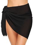 Ekouaer Women's Coverups Beach Short Sarong Sheer Chiffon Cover Up Bikini Wraps Black Medium