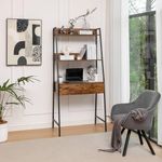 Wooden 180CM 3 Tier Ladder Shelf Desk Bookcase Display Shelving Unit Corner Plant Stand Metal Frame Books Storage Bookshelf Rack Plant Stand Organizer Brown With Desk Drawer