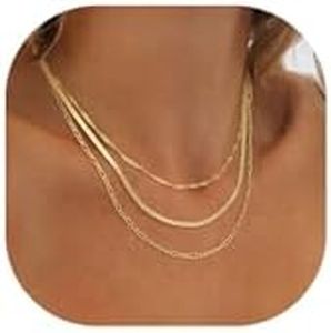 NECOCY Dainty Layered 14k Gold Plated Layering Wave Herringbone Figaro Chain Aesthetic Simple Gold Choker Necklace Set Gold Jewelry Gifts for Women