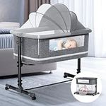 Ixdregan 3 in 1 Bassinet - Baby Bassinet with Comfy Mattress, 2023 New Bassinet Bedside Sleeper with Separate Playpen, Portable Bedside Bassinet for Baby Girl Boy with Wheels, Easy to Assemble (Grey)