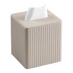 Tissue Box Cover, Square Tissue Box Holder, PU Leather Box of Tissues, Cube Tissue Box Covers for Vanity Countertop, Office, Bathroom, Night Stand, Parlors, Car (Beige)