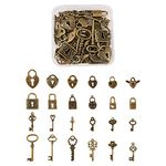 Cheriswelry 48pcs Antique Bronze Key & Lock Pendants Mixed Styles Vintage Skeleton Key Heart Padlock Charms Collection for Jewellery Crafts Making