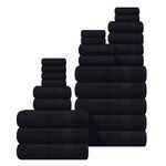 GLAMBURG Ultra Soft 24-Piece Towel Set - 100% Pure Ringspun Cotton, Contains 8 Oversized Bath Towels 27x54, 8 Hand Towels 16x28, 8 Wash Cloths 13x13 - Ideal for Everyday use, Hotel & Spa - Black