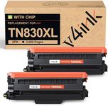 v4ink TN830XL Toner Cartridge Ink for Brother HL-L2460DW Printer Replacement for TN830 XL TN830 TN-830 Toner Set for DCP-L2640DW HL-L2405W HL-L2400D MFC-L2820DW HL-L2480DW Printer, 2PK (High Yield)