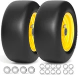 RONPOW 11x4.00-5 Lawn Mower Tires Flat Free, Zero Turn Mower Front Tires, 11x4-5 Solid Mower Wheel for Residential and Commercial, 3/4" and 5/8" Bearing, 3.4"-5" Center Hub, 2Pack Yellow, 350Lbs