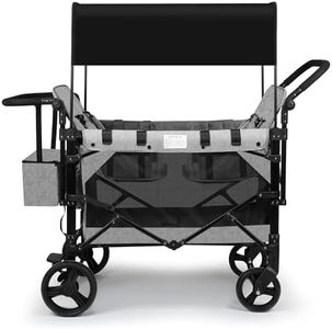 VOOI Stroller Wagon 4 Seater, Wagon for Kids, Collapsible W4 Stroller with Seats with 5-Point Harnesses, Easy Access Zipper Door, and Removable Sun Canopy (Grey, W4-Large)