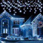 PEMOTech Christmas Icicle Lights Outdoor【with Remote】 32.8FT 432 LEDs Connectable Waterproof Lights with 8 Modes & Timer