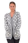 Bay eCom UK New Ladies Heart Knitted Cardigan Pockets Long Sleeve Regular Big Sizes S to 3XL Grey