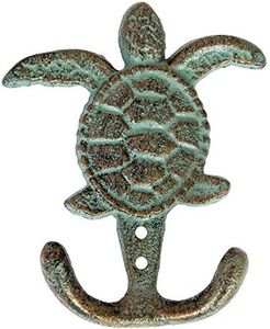 Nauti Cast Iron Sea Turtle Double Hook Bronze with Green Verdigris Patina Great Gift 3.5" W X 4.5" H 6744