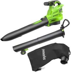Greenworks 48V(24V x 2) Cordless Leaf Blower and Vacuum GenII with 45L Mulching Bag, 386km/h,14.73m³/min, without Batteries & Charger, 3 Year Guarantee BL48L01-01