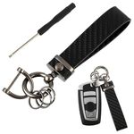 Amabro Carbon Fiber Car Keychain, Detachable Key Chain Holder 360 Degree Rotatable with Anti-Lost D-Ring Universal Auto Key Fob Wristlet Keyrings for Men Women Car Accessories Family(Black)