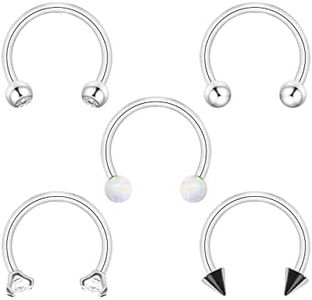 BOGKU 5pcs G23 Titanium Nose Horseshoe Septum Rings Internally Threaded Curved Barbell Tragus Helix Daith Earrings Body Piercing Barbells (16 Gauge 8mm, 5pcs Septum Rings)