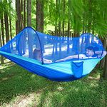 LFL Camping Hammock with Mosquito Net, Hammocks with 13ft Tree Straps Carabiners, Automatic Quick Open Outdoor Portable Hammock, Nylon Parachute Material Hammocks, Blue