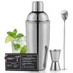 Premium Mixology Cocktail Shaker Set | 4 Piece Bar Tool Set, Silver Bar Set Cocktail Shaker Set for Drink Mixing - Includes Martini Shaker, Jigger, Bar Mixer Spoon + Free Cocktail Recipes | Gift Idea