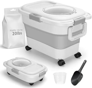 MAKTOR Collapsible Dog Food Storage Container (5-20 lb), Airtight Pet Food Bin with Lid, Measuring Cups, Rolling Wheels & Handles, Keep Dry Food Fresh for Dogs, Cats, Birds, Easy to Move & Store