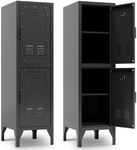 KAER Metal Storage Cabinet,Black Metal Locker with Doors and Shelves,50''Lockable Storage Locker for Employees,Home,Garage,Office,School,Gym,Retro Coat Lockers for Kids,Unassembled (Black, 2 Door)