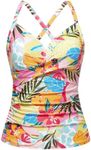 Women Tankini Bathing Suit Top - Twist Front V Neck Swim Top Ruched Tummy Control Top Only No Bottom 2025 Colorful Floral S