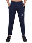 ZAMDIN Men's Stretchable Sports Track Pants - Gym, Running, Hiking/Joggers with 2 Zipper Pockets/Sportswear Fabric, Relaxed Fit/Size- Large Navy Blue