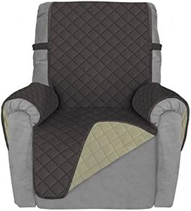 Deeky Recliner Sofa Cover, Washable Couch Covers for Dogs, Pet Couch Cover Protector, Reversible Quilted and Water Resistant Furniture Covers with Foam Sticks and Elastic Straps, Chocolate/Beige