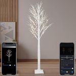 6FT Smart Lighted Birch Tree with LED Lights APP Control Dimmable Music Sync Timer Waterproof White Birch Tree with Lights for Indoor Outdoor Holiday Valentine's Day Seasonal Ambiance Decor