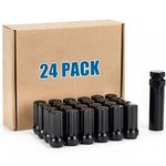 JiiinMiiin 24pcs M14x2.0 Lug Nuts Black with 7 Spline Tuner, 14x2 Locking Lug Nut 2 inch Length with 1 Socket Key, 60 Degree Conical/Cone Bulge Seat Closed End