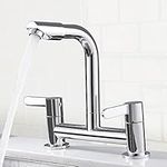 Kitchen Mixer Tap 2 Hole with 360° Aerator, Swivel Sink Bridge Taps Monobloc Dual Lever Faucet, 180mm Centres Deck Mounted with G1/2 Hose UK Standard Fittings (Chrome)