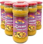 Rani Korma Curry Vegan Simmer Sauce (Rich Coconut, Onion, Garlic & Spices) 14oz (400g) Glass Jar, Pack of 5 +1 Free ~ Easy to Use | Vegan | All Natural | Non-GMO | Gluten Free | Indian Origin