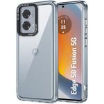 TheGiftKart Hybrid Shockproof Motorola Edge 50 Fusion 5G Back Cover Case | Stylish Camera Border | Plated Buttons | Crystal Clear Hard Back Case for Moto Edge 50 Fusion (TPU & PC, Transparent Bumper)