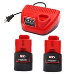 AMICROSS 12V Battery Replacement for Milwaukee M12 Battery 3.0Ah, Compatible with M12 Cordless Tools Includes Milwaukee Heated Jackets - Supplied with 2 Batteries and 1 Charger