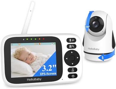 HelloBaby Baby Monitor with Camera and Audio, Video Baby Monitors Night Vision, Pan 320°& Tilt 120° Without WiFi, 3.2’‘ IPS Display 2-Way Talk, ECO Mode, 1000ft, 8 Lullabies and 8 Languages (HB6339)