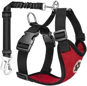 SlowTon Dog Car Harness with Seat Belts, 2 in 1 Safety Adjustable Dog Seat Belts for Cars with Clip and Buckle, Breathable Mesh Pet Vest Harness Seatbelts with Secure Elastic Buffer for Travel