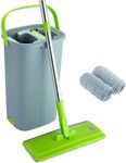 EasyGleam Mop and Bucket Set - Two-Chamber Cleaning Bucket for Wet and Dry Use - Reusable Microfibre Flat Mop with Stainless Steel Handle - 23x19x39 cm Floor Mop and Bucket Set for All Types of Floor