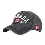 Vintage Distressed Dad Hat Trucker Cap Light Acid Washed Denim Baseball Cap Canada Maple Leaf Adjustable Clip (Distressed, Black)