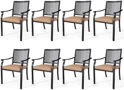 MFSTUDIO Outdoor Dining Chairs, Metal Patio Chairs Set of 8, Black Wrought Iron Patio Dining Chairs with Cushion for Deck Bistro Porch & Lawn