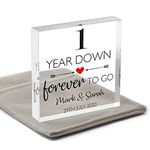 1 Year Down Forever To Go Gifts For Him Her Couples Boyfriend Girlfriend Husband Wife, Personalised First 1st Wedding Anniversary Gifts, One Year Together Boyfriend, 1 Year Couples, With Grey Bag