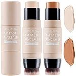 Erinde 2PCS Contour Foundation Stick with Brush, Highlighter Bronzer Pen, Face Brightens Shades Pencil, Highlighting Shade, Highlight Shaping Stick, Waterproof, Longwear Makeup (#03+#04）