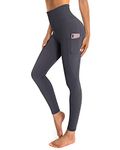 OUGES Womens High Waist Yoga Pants with Pockets Workout Running Gym Leggings(Gray,M)