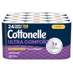 Cottonelle Ultra Comfort Toilet Paper with Cushiony CleaningRipples Texture, 24 Family Mega Rolls (24 Family Mega Rolls = 108 Regular Rolls) (4 Packs of 6), 296 Sheets per Roll, Packaging May Vary