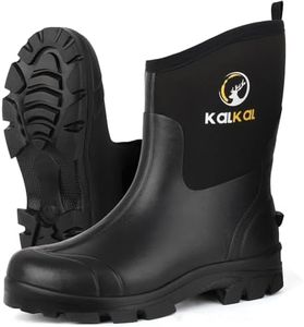 Kalkal Rubber Boots for Men, 6mm Neoprene Insulated Rain Boots with Steel Shank, Waterproof Mid Calf Rubber Work Boots For Mud Gardening Farming Fishing Hunting Working, Size 7-14