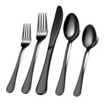 40-Piece Black Flatware Silverware Set Stainless Steel Tableware Cutlery Set for 8 ,Eating Utensils Dinnerware for Home and Restaurant, Shiny Mirror Polished,Dishwasher Safe