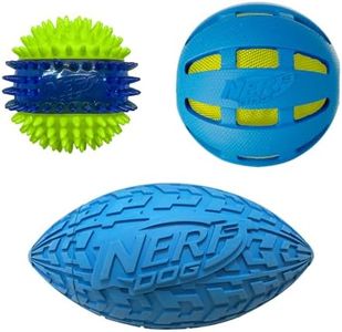 Nerf Dog Three Toy Gift Set, Crunch Ball, Spike LED Squeak Ball, and Squeak Football Gift Set