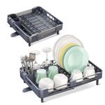 Kitstorack Expandable Dish Drainer Rack, Adjustable Dish Rack with Removable Cutlery Holder Swivel Drainage Spout,Foldable Dish Drying Rack for Kitchen Sink, Grey (33.5 CM-50 CM)