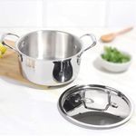 Savya Home Triply Stainless Steel Tope (Patila) with Lid | Handi Casserole with lid | 3L | 20 cm Diameter | 100% PTFE and PFOA Free | Gas Stove & Induction Cookware | Stainless Steel Cookware