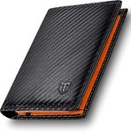 TEEHON Wallets RFID Blocking, Carbon Fiber Leather for Men UK, 12 Credit Card Holders & ID Window & Coin Pocket & 2 Banknote Compartments, Bifold Wallet with Gift Box - Black & Orange