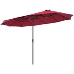 Tangkula 15Ft Double-Sided Patio Umbrella, Outdoor Extra Large Umbrella W/Hand-Crank System & Air Vents, Market Twin Umbrella W/ 12-Rib Sturdy Metal Frame for Poolside, Garden Backyard (Burgundy)