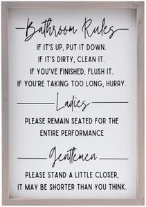 Athena's Elements Bathroom Rules Wall Decor, Bathroom Art Funny Signs, Wooden Frame and Sign Farmhouse Style, 11x16 Inches